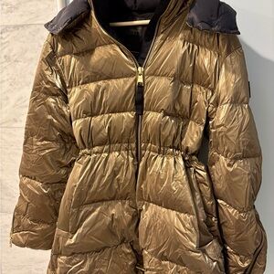 Athleta Metalic Bronze Gold Puffer Jacket Alicia Keys